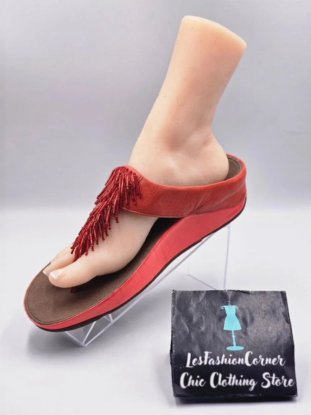 FitFlop Women's Orange Leather Cha Cha Beaded Fringe Thong Sandals Size 10 3341 - Picture 12 of 16